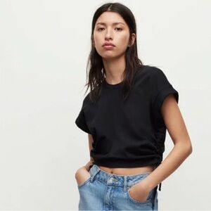 Allsaints Mira cropped drawcord t-shirt black Boxy Drawstring Side Muscle Tee